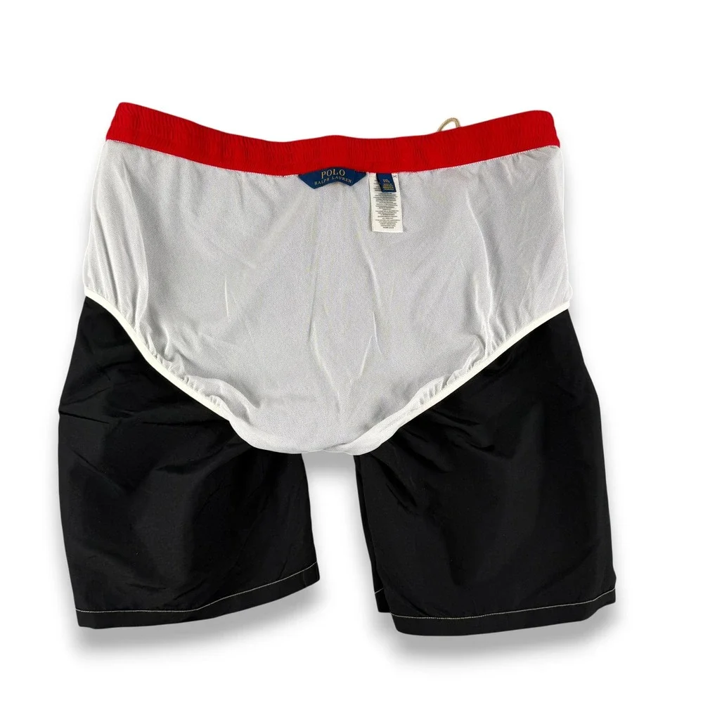 Polo Ralph Lauren‎ Swim Trunks Mens XXL Black Board Shorts Red Pony Mesh Line